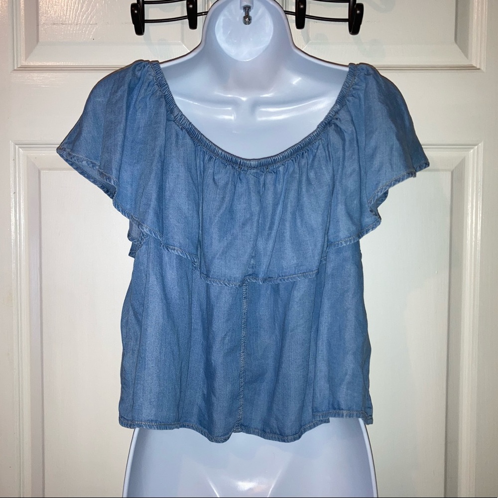 Haute Monde Ruffle Top, Size Medium, Blue. - Picture 9 of 12